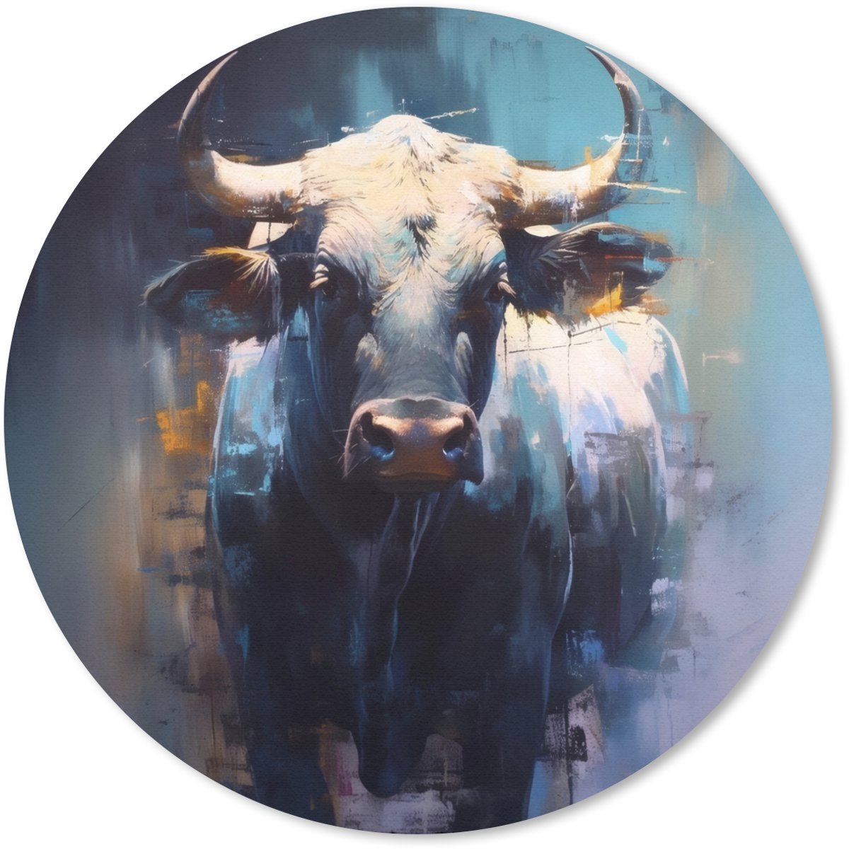 Muismat rond 30x30 cm - Mousepad Stier - Zwart - Abstract - Horens - Ronde muismatten
