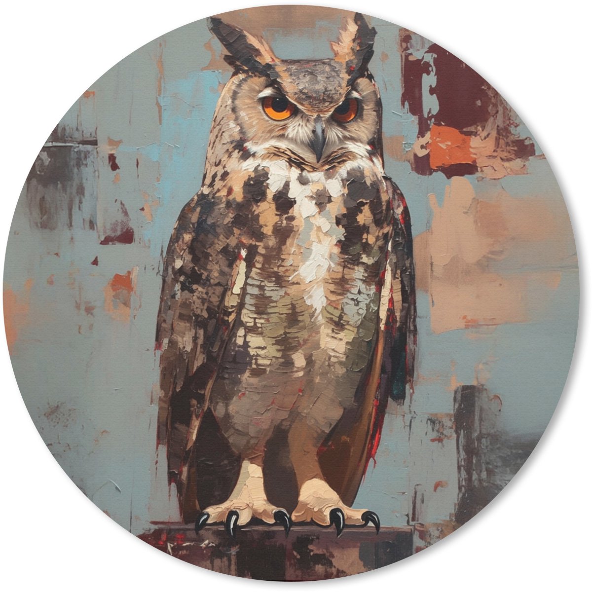 Muismat rond 30x30 cm - Mousepad Geschilderd - Abstract - Uil - Bruin - Ronde muismatten