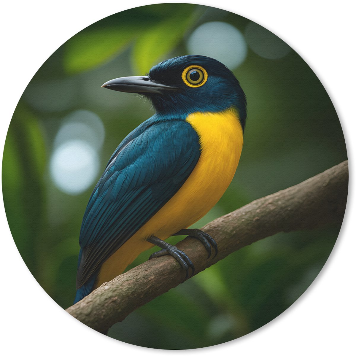 Muismat rond 20x20 cm - Mousepad Vogel - Tak - Geel - Bladeren - Ronde muismatten