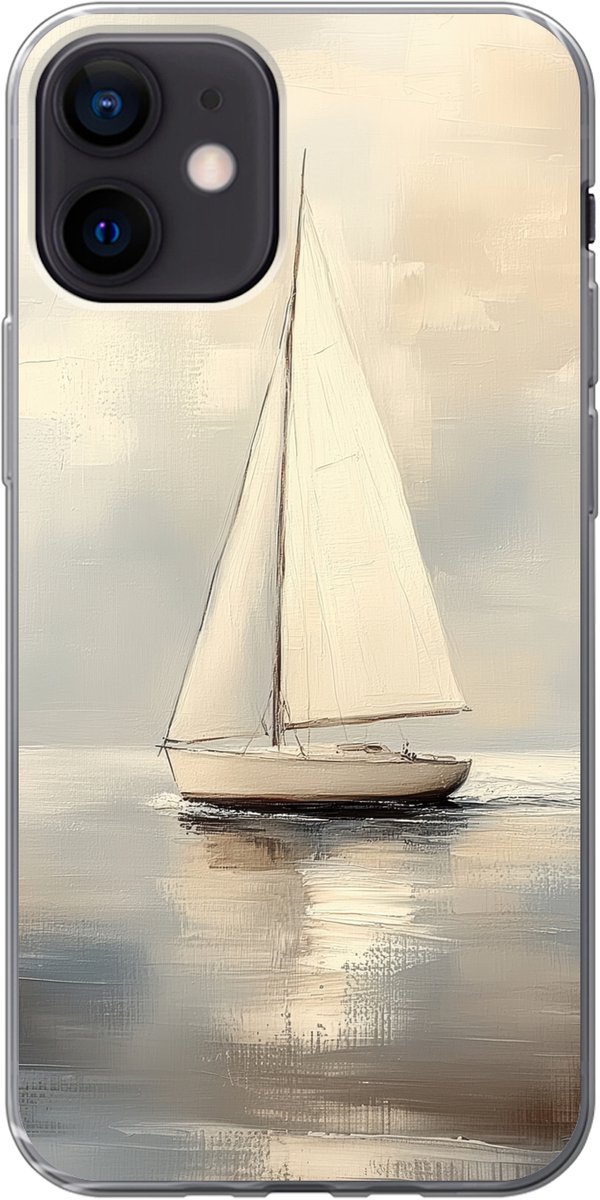 Telefoonhoesje Geschikt voor iPhone 12 hoesje - Zeilschip - Zee - Bewolkt - Siliconen Telefoonhoesje Telefoonhoesje