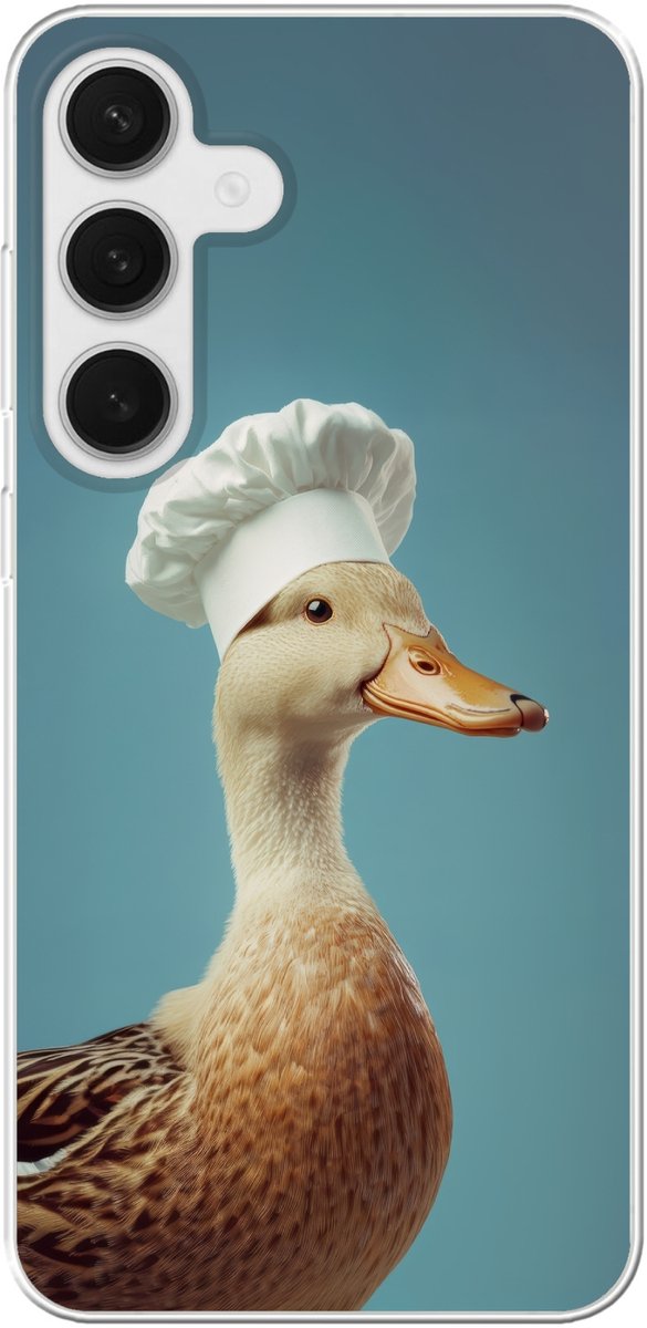 Telefoonhoesje Geschikt voor Samsung Galaxy S25 Plus hoesje - Eend - Koksmuts - Cute - Vogel - Siliconen Telefoonhoesje Telefoonhoesje