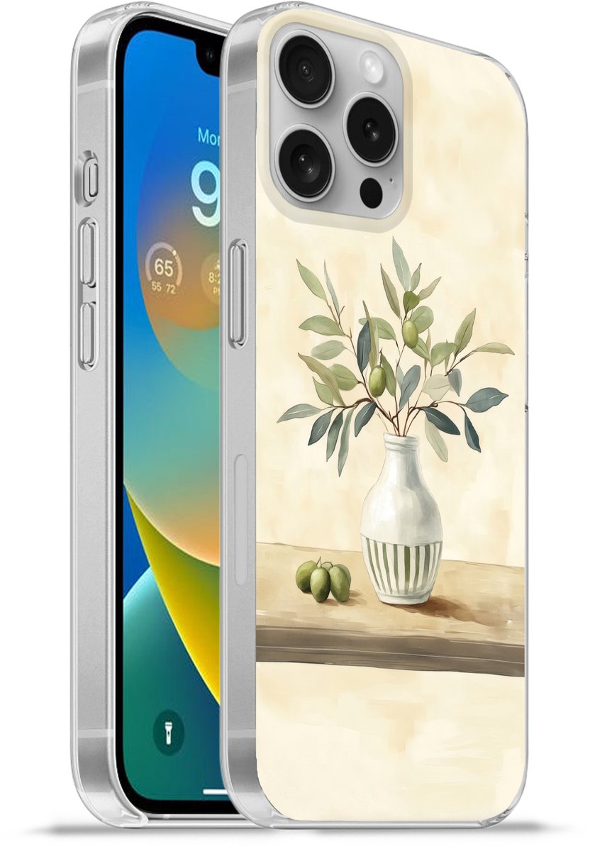 Telefoonhoesje Geschikt voor Apple Iphone 16 Pro Max hoesje - Vaas - Keramiek - Olijftakken - Siliconen Telefoonhoesje Telefoonhoesje