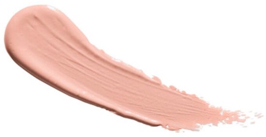 Swatse van een lichte, perzikachtige concealer op een witte achtergrond.