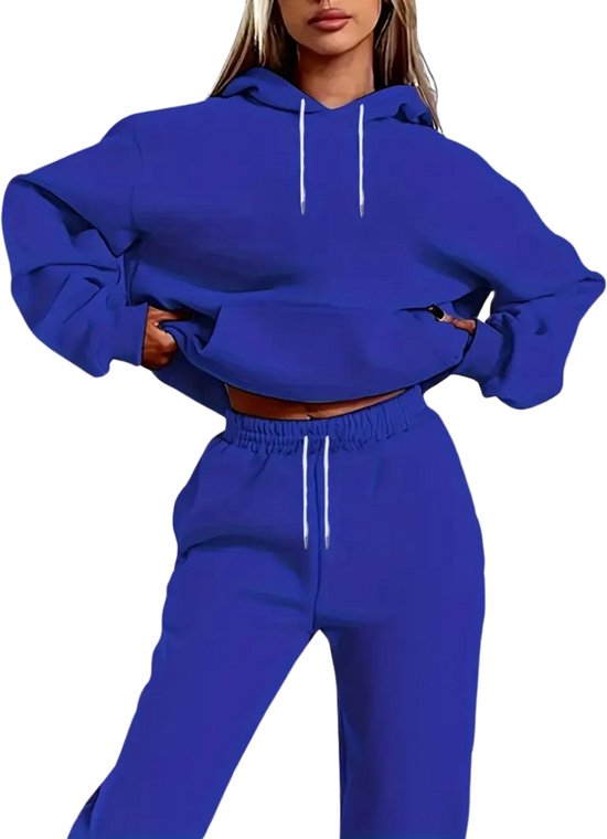 Survêtement Nivard Femme - Survêtement d'intérieur - Adultes - Capuche - Pantalon de jogging - Pantalons de jogging - Sweat à capuche - Blauw - Taille XL