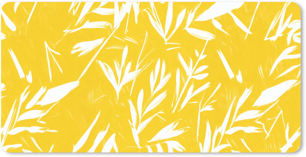 Muismat XXL 100x50 cm - Bureau onderlegger - Bureau mat Abstract - Bladeren - Geel - Penseelstreken - Bureaumat - Gaming mousepad xl - Bureaulegger groot - Computer deskmat