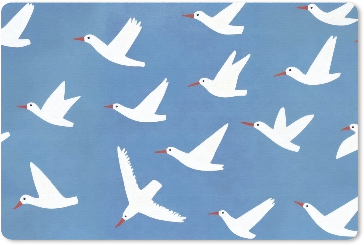 Muismat XXL 90x60 cm - Bureau onderlegger - Bureau mat Vogels - Wit - Patroon - Bureaumat - Gaming mousepad xl - Bureaulegger groot - Computer deskmat