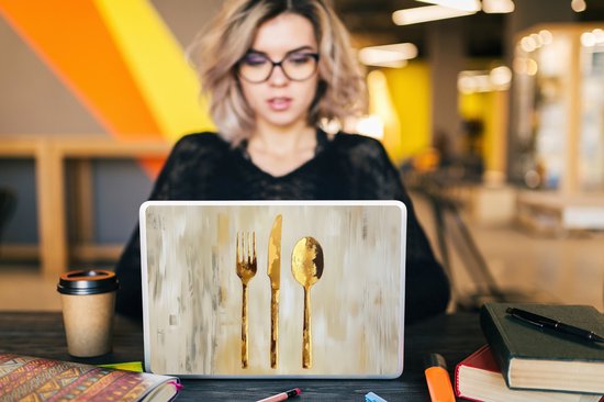 Laptop sticker - 14 inch - Verf - Goud - Bestek - 32x5x23x5cm - Laptopstickers - Laptop skin - Cover