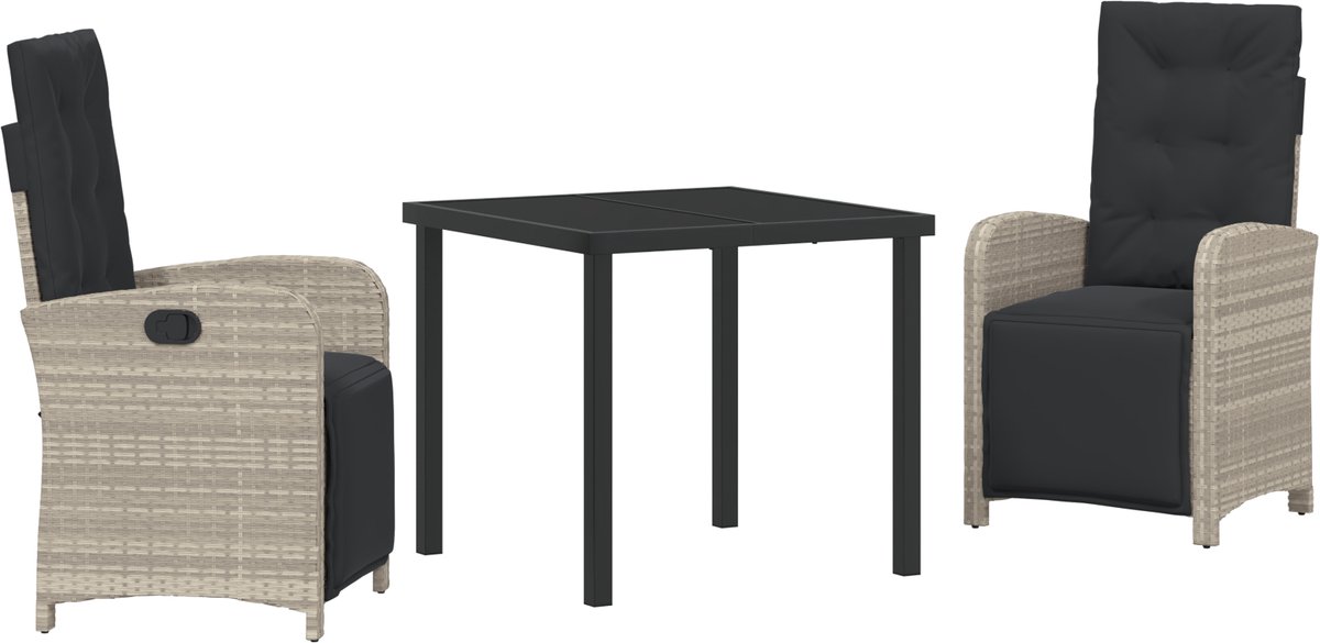 vidaXL - Tuin - Eettafel - Set - met - kussen - 3 - pcs - Lichtgrijs - poly - rattan