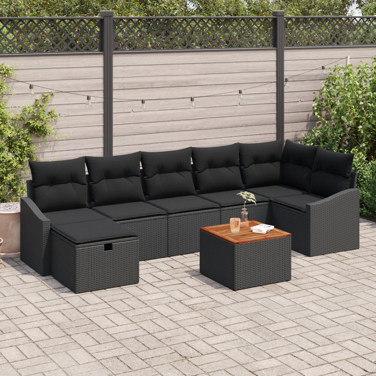 vidaXL - Tuinbank - Set - met - kussen - met - opslag - 8 - pcs - Zwart - poly - rattan