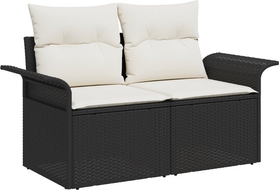 vidaXL - Tuinbank - Set - met - kussen - met - opslag - 9 - pcs - Zwart - Poly - rattan