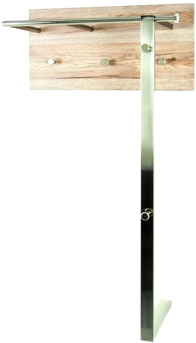 Ibenzoa Robuuste Wandkapstok van Roestvrij Staal met Eiken San Remo Paneel - 60cm x 107cm zilver