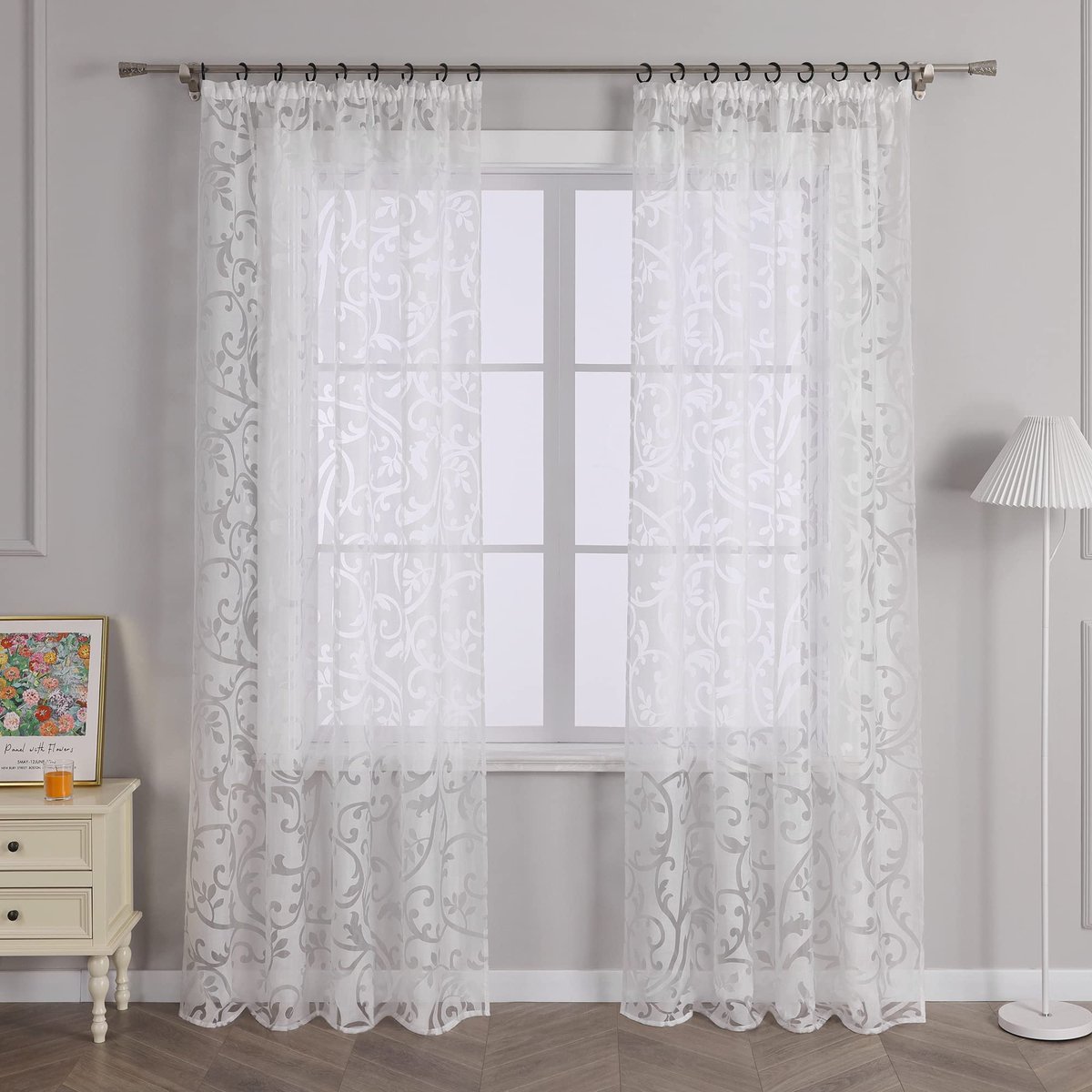 Ibenzoa Transparante Voile Gordijn met Rankenpatroon – Woonkamer Gordijnroede 140x175cm Wit