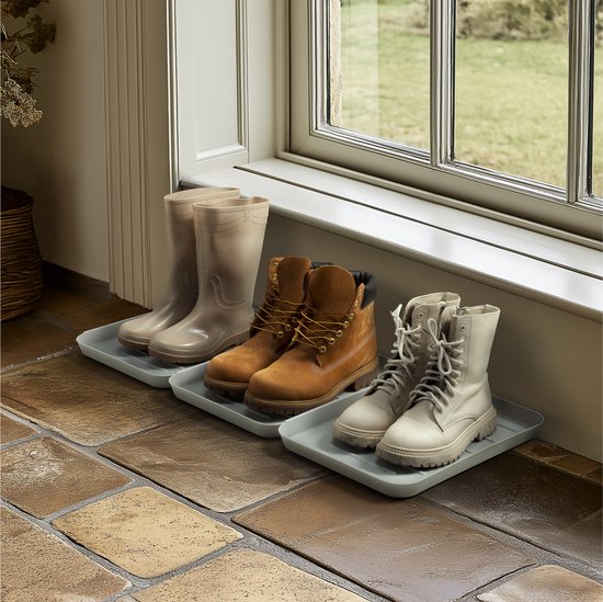 Foto: Navaris 3x afdruipbak met rand voor schoenen laarzen trays voor in de hal afdruipmat voor binnen en buiten schoenenschaal met profiel grijs