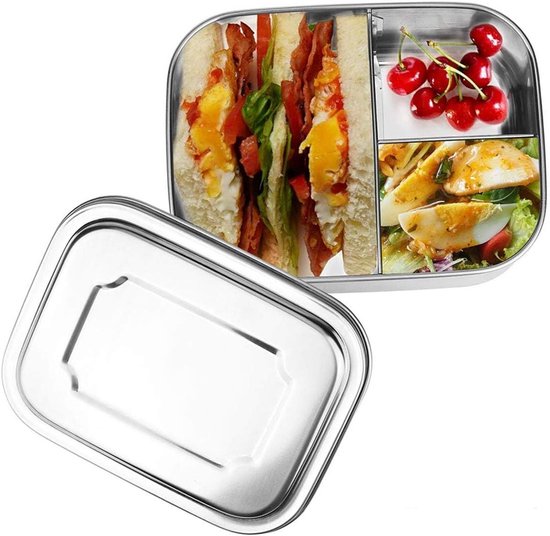 Uootach Bento-box van roestvrij staal, 2000 ml, lekvrij, met vak, draagbare lunchbox, duurzaam en milieuvriendelijk, bento-box, geschikt voor kinderen en volwassenen Uootach Bento-box van roestvrij staal, 2000 ml, lekvrij, met vak, draagbare lunchbox, duurzaam en milieuvriendelijk, bento-box, geschikt voor kinderen en volwassenen