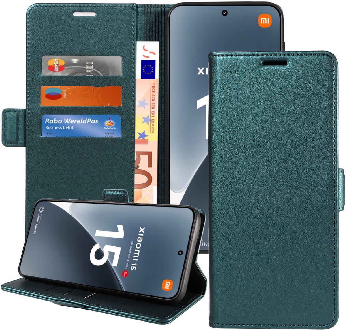 Book Case geschikt voor Xiaomi 15 Hoesje - Magnetische Sluiting - Portemonnee Turqoise