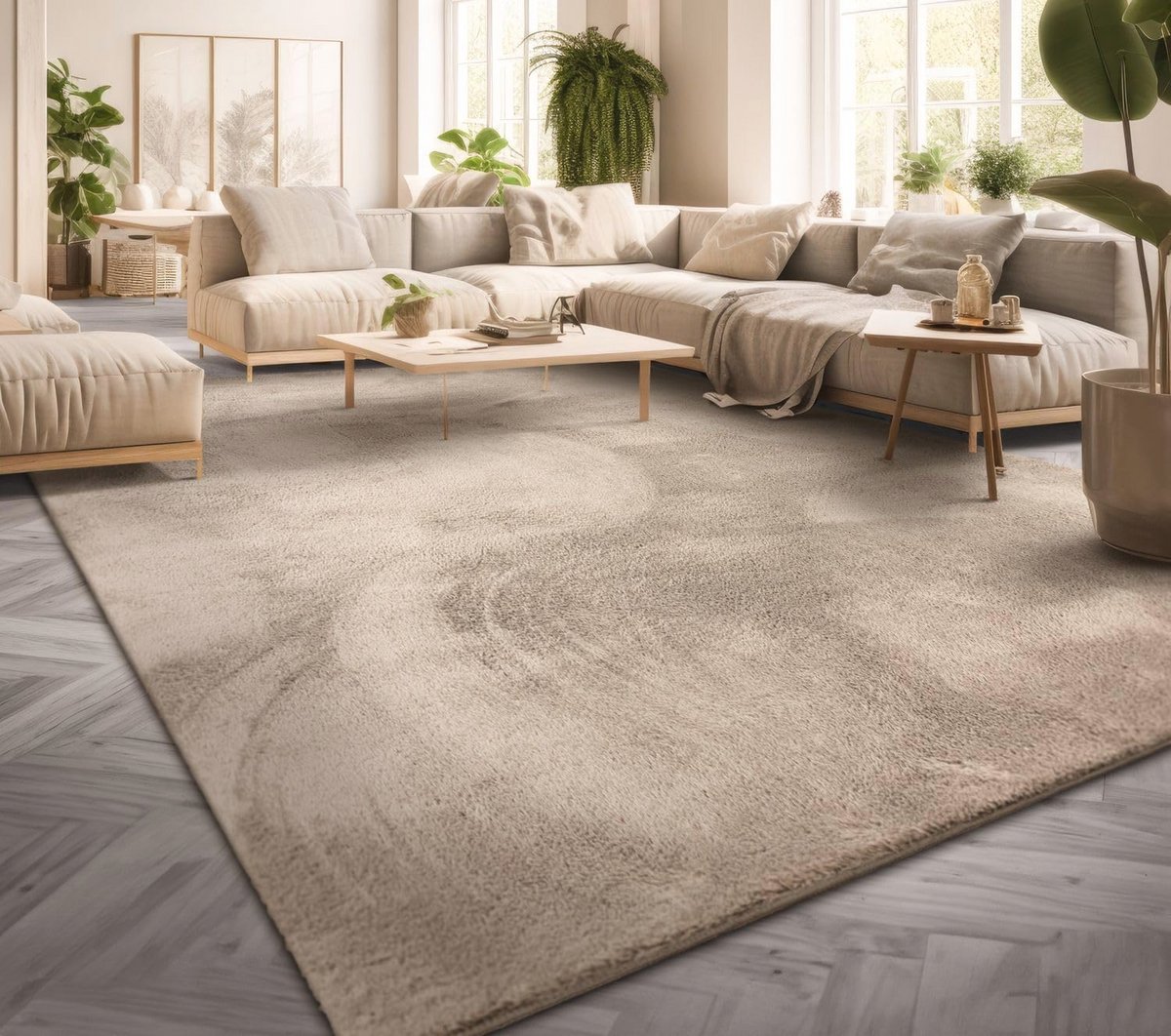 Modern Laagpolig Vloerkleed Beige 200x280 cm - Wasbaar en Geschikt voor Vloerverwarming