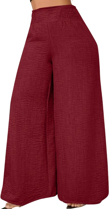 Livano Linnen Broek Dames - Zomerbroek - Volwassenen - Lange Broek - Pantalon - Strandbroek - Zomer - Ibiza Stijl - Bordeauxrood - Maat XL