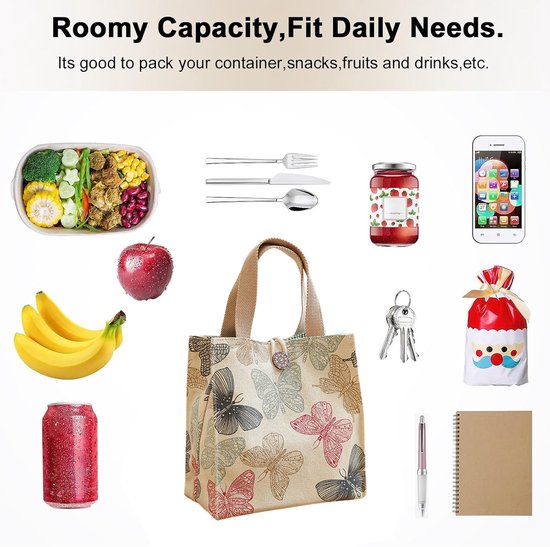 Lunchtas - Lunchbox tas - picknicktas - Canvas lunchbox tas - grote capaciteit - lunchtas - boodschappentassen - handtassendraagbare lunchtas - Beige - groot van Merkloos — afbeelding 5