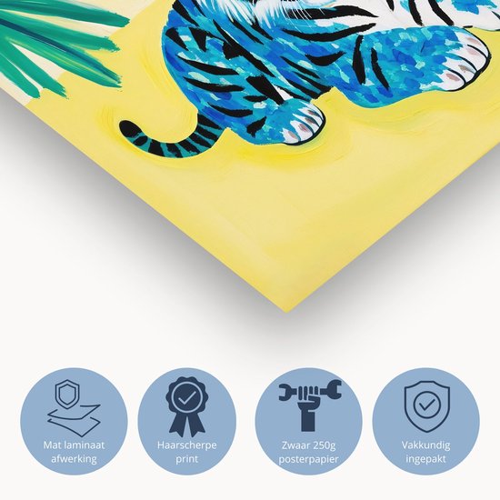 Bébé tigre bleu dans la jungle - Décoration murale tigre - Décoration murale bébé tigre - Pop Art - Décoration murale campagne - Affiches stylées - poster 150x100 cm