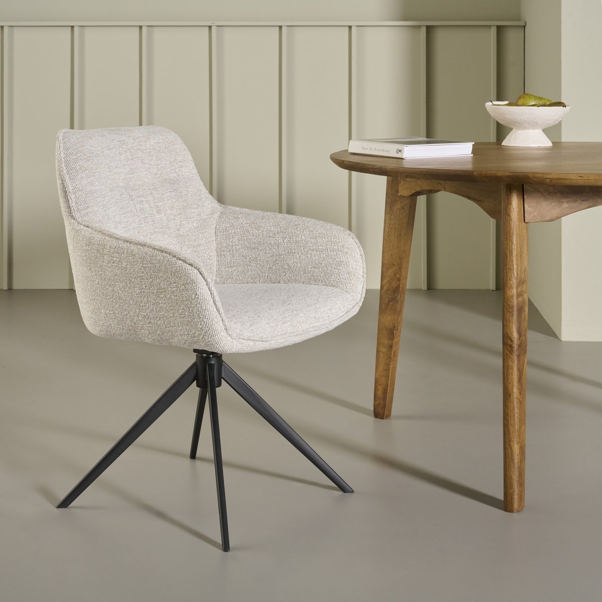 Woonexpress Eetkamerstoel Look - Stof - Beige - 62 x 84 x 61 cm (BxHxD)