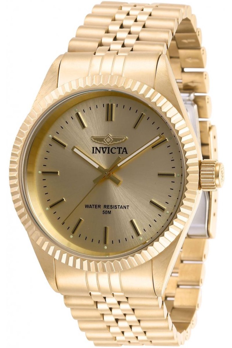Invicta Specialty 29388 Heren Horloge - Waterdicht - Analoog - Quartz Uurwerk - Roestvrij Staal met gouden Wijzerplaat - 43mm