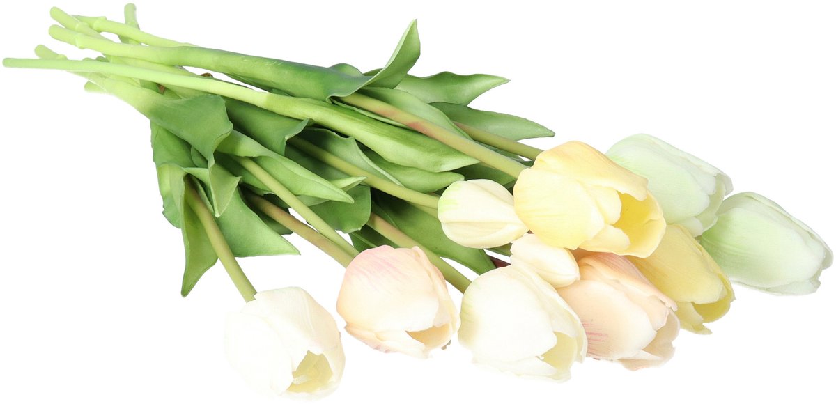 Bellatio Design Kunst tulpen boeket Sally - 7x stuks - multi kleuren - real touch - 47 cm Wit