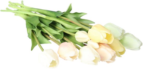 Bouquet de tulipes artificielles Bellatio Design Sally - 7 pièces - multicolore - toucher réaliste - 47 cm