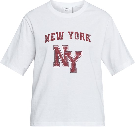 SISTERS POINT Heda-loose.ss10 - Dames T-shirt - White/Bordeaux - Maat M