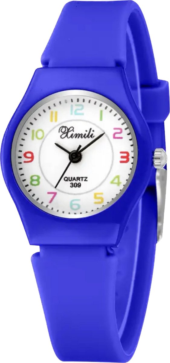 Hidzo Kinderhorloge - Analoog - Donkerblauw - Siliconen - Inclusief Horlogedoosje