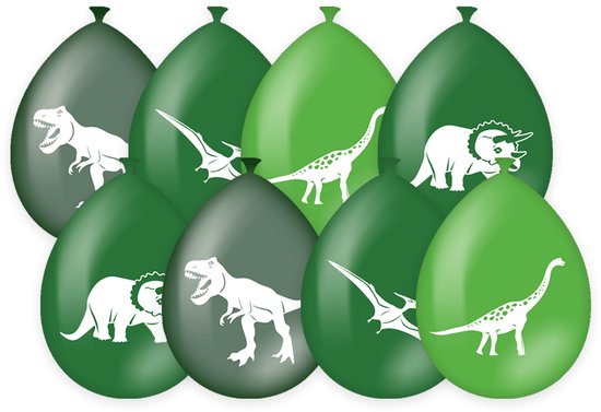 Set de décorations de fête | 8 ballons | 2 lignes de fanions de 10 mètres | thème Dino | Forfait avantage