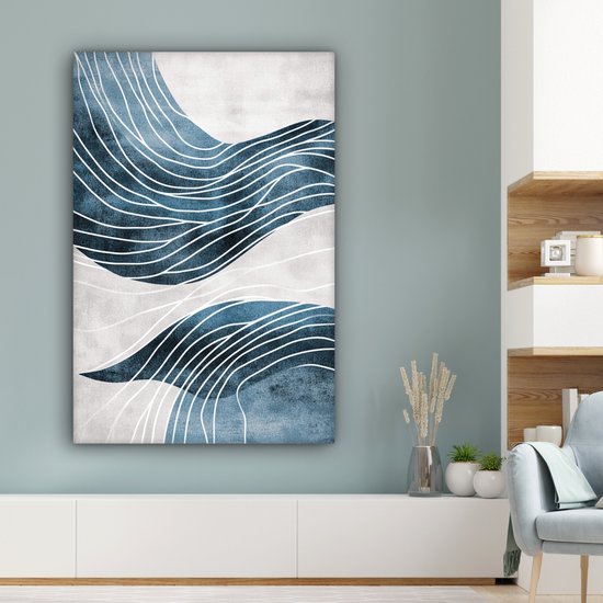 Tableau sur toile 80x120 cm - Décoration murale exclusive Lignes - Vagues - Abstrait - Blauw - Décoration murale salon - Décoration chambre - Accessoires chambre - Peintures sur toile