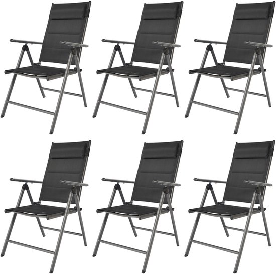 AXI Mack 7 Standenstoel - Campingstoel – Antraciet & zwart – Set van 6 stuks – Ventilerend en weerbestendig – 120 kg draagvermogen – Verstelbare standen en inklapbaar – Comfortabele klapstoel – Lichtgewicht