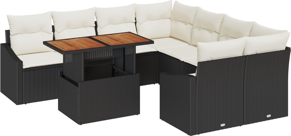 vidaXL - Tuinbank - Set - 9 - st - Zwart - en - Crème