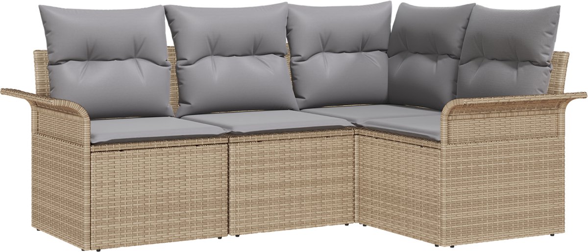 vidaXL - Tuinbank - Set - met - opslag - 4 - pcs - Beige - poly - rattan