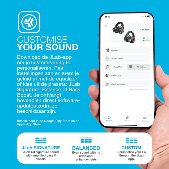 JLab JBuds Open Sport Draadloze Oordopjes - Open Ear Sport Oortjes - 26 uur Batterijduur - IP55 Zweetbestendig - Bluetooth 5.3 - Multipoint - USB C - Zwart