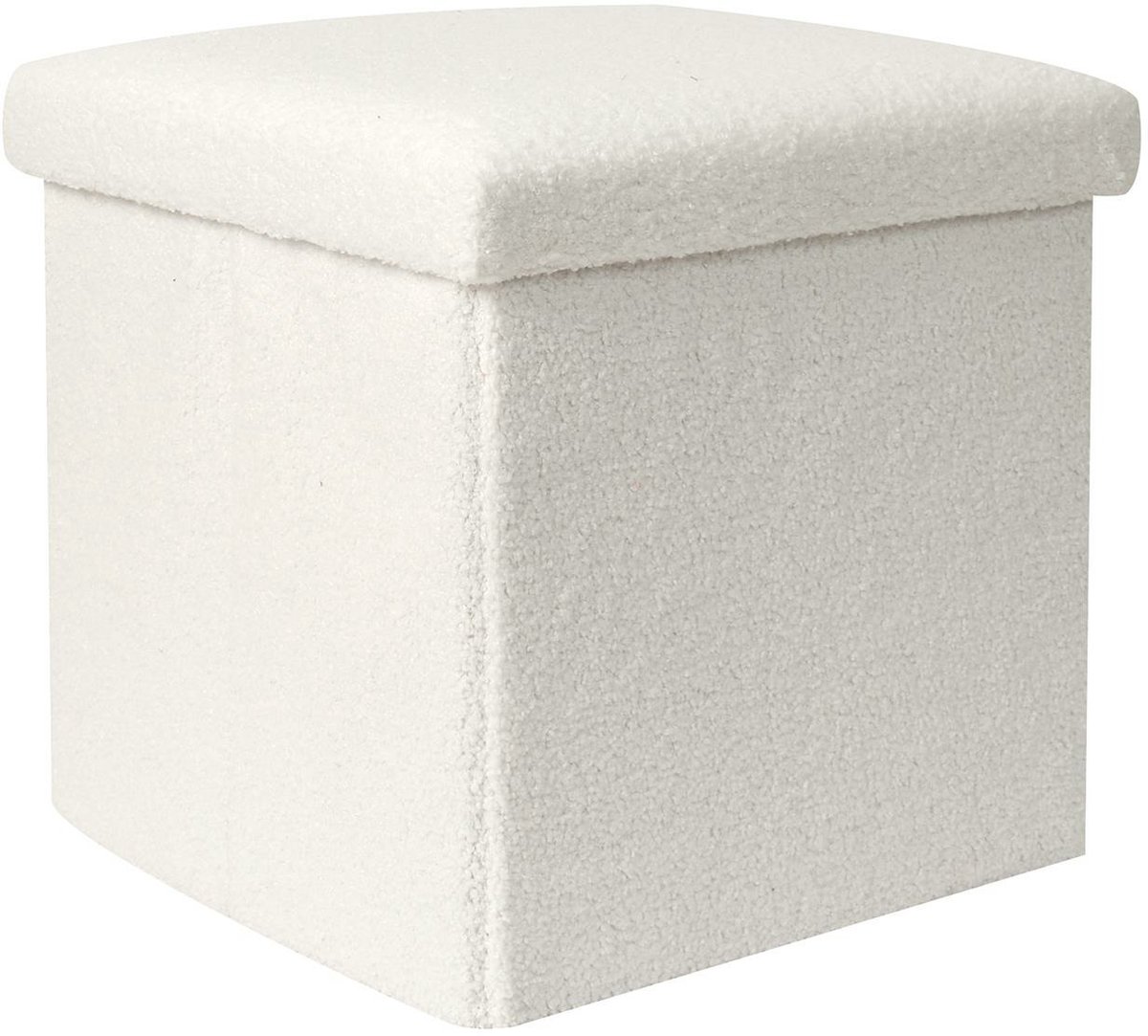 Home Deco Factory Poef/hocker opvouwbaar - bouclé stof - opbergbox - wit - polyester/mdf - 38 x 38 cm