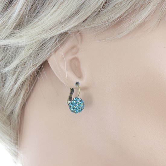 Behave – Boucles d’oreilles femme – Cristal bleu Petrol – 1 cm – Couleur or Vintage