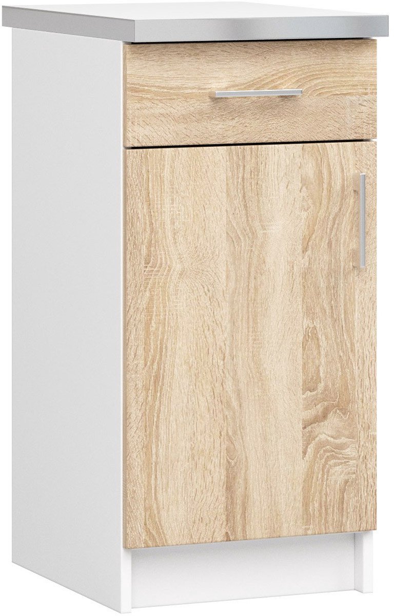Keukenkast modulaire LIMA S40 met Verkblad / Onderkast met 1 Deur en 1 Lade / AKORD Furniture Factory / Wit - Sonoma Eik / 40 x 82 x 44,5 cm