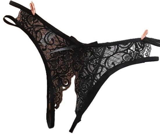 String Érotique Avec Entrejambe Ouvert I Culotte Sexy I Slip I Sous-vêtements Érotique I Avec Noeud I Taille Unique I Pour Tour De Hanches 70-110 CM I Zwart