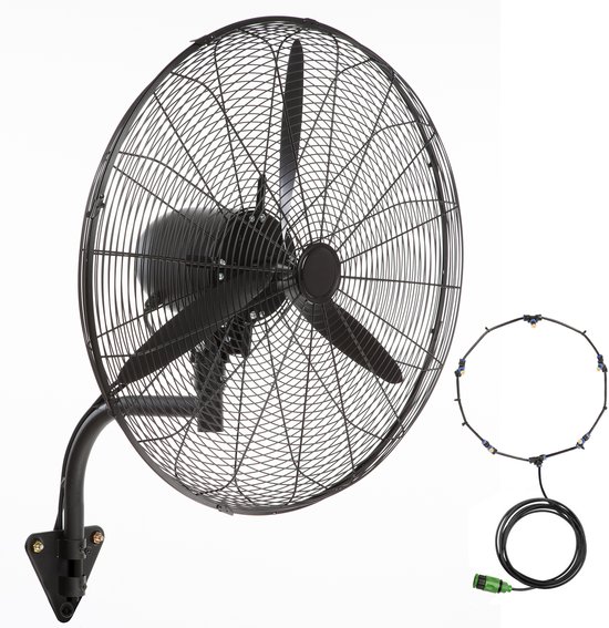 Wandnevelventilator 61,6 cm met kopermotor, 3 snelheden, IP44 waterbestendig, oscillatie, nevelkoeling voor binnen en buiten