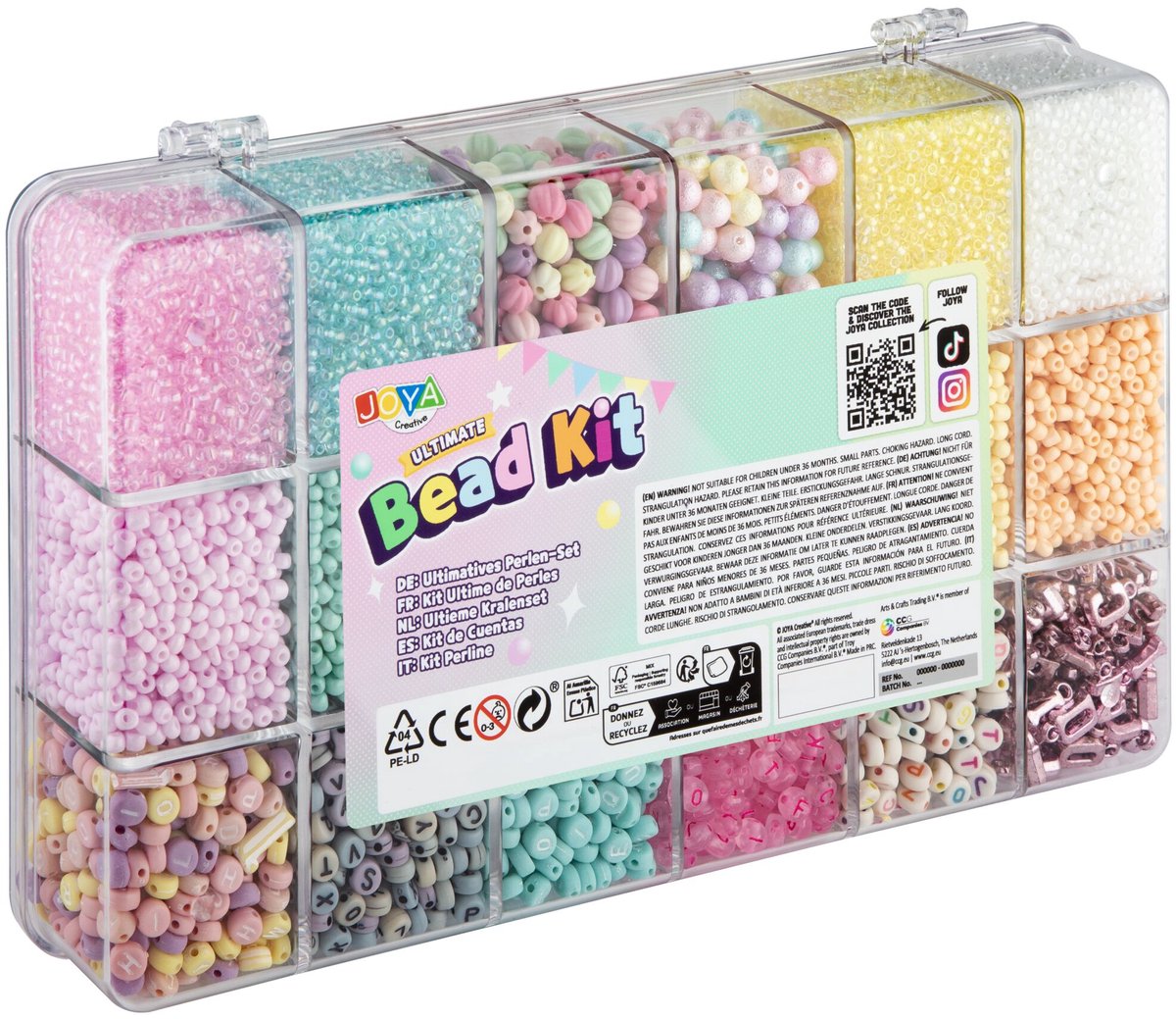 Luxe Armbandjes maken Meisjes Kralenset 10.000pcs - Pastel Pop Party - ABC Beads, Glass Beads en Elastiek - Opbergdoos 27x16x4cm - Joya Creative — afbeelding 2