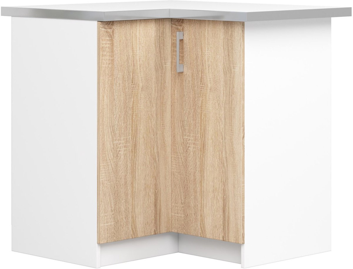 Hoek Keukenkast modulaire LIMA S90/90 / Onderkast / AKORD Furniture Factory / Wit - Sonoma Eik / 84 x 85,5 x 44,5 cm