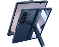 Zandarix Geschik voor Samsung Galaxy Z Fold 6 5G - Met Kickstand en Schermbeschermer - Ondersteunt draadloos opladen - Magnetische scharnierbescherming - Back Cover Hoesje - Donkerblauw