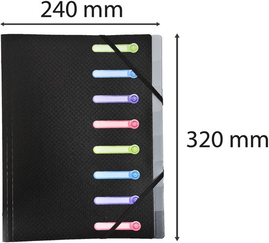 Exacompta 10x Trieur polypropylène 3 rabats 8 compartiments OPAK - Noir - 56181E