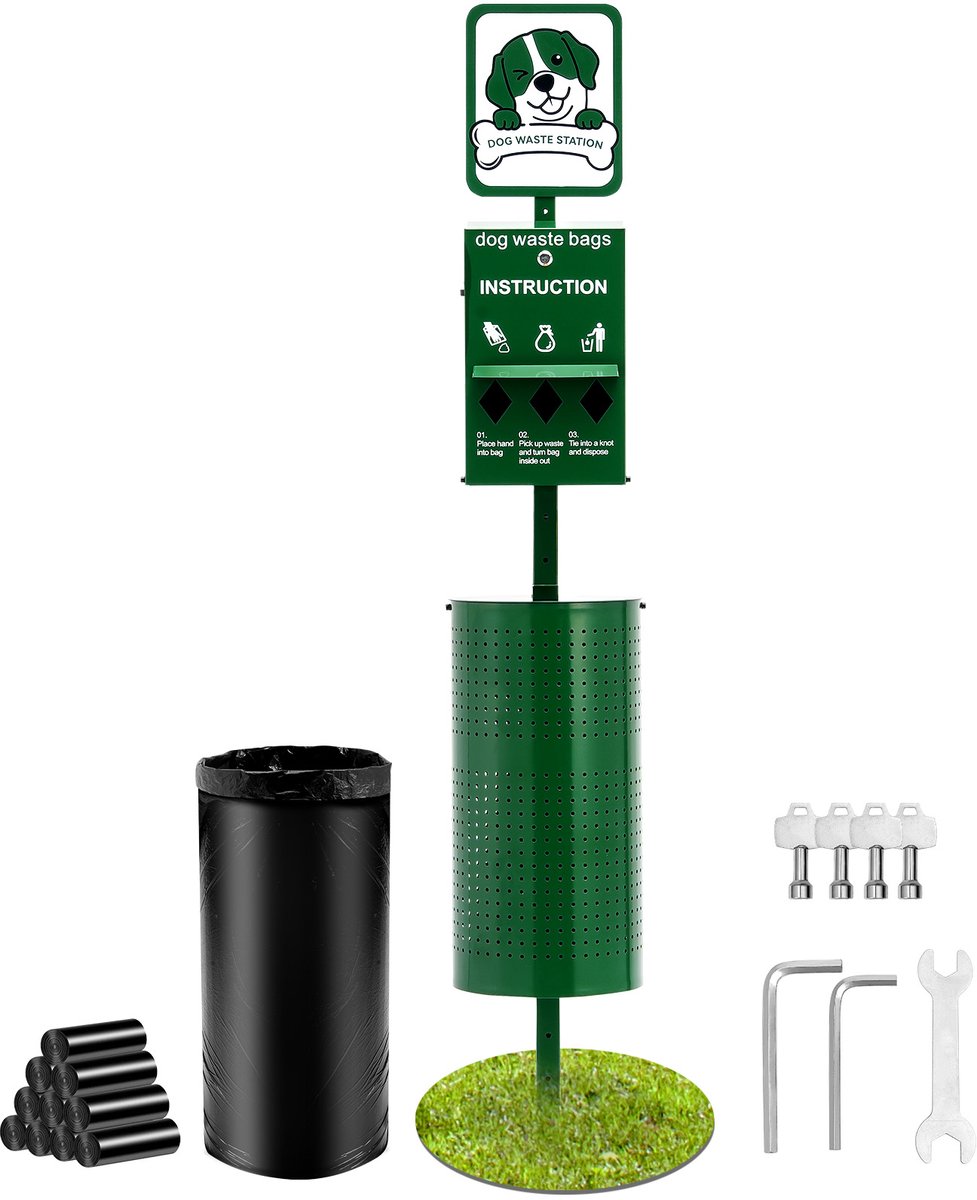 Hondenpoepstation, CommerciëLe Kwaliteit, 11,5 Gallon Afvalbak voor Huisdieren met 50 Afvalzakken, Zakdispenser En 600 Afvalzakken, Afvoersysteem voor Buiten In De Achtertuin