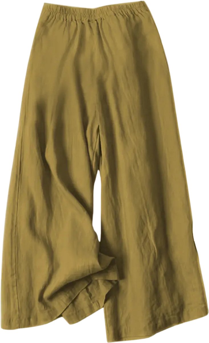 Nivard Linnen Broek Dames Zomerbroek Volwassenen Lange Broek Pantalon Strandbroek Zomer Ibiza Stijl Donkergeel