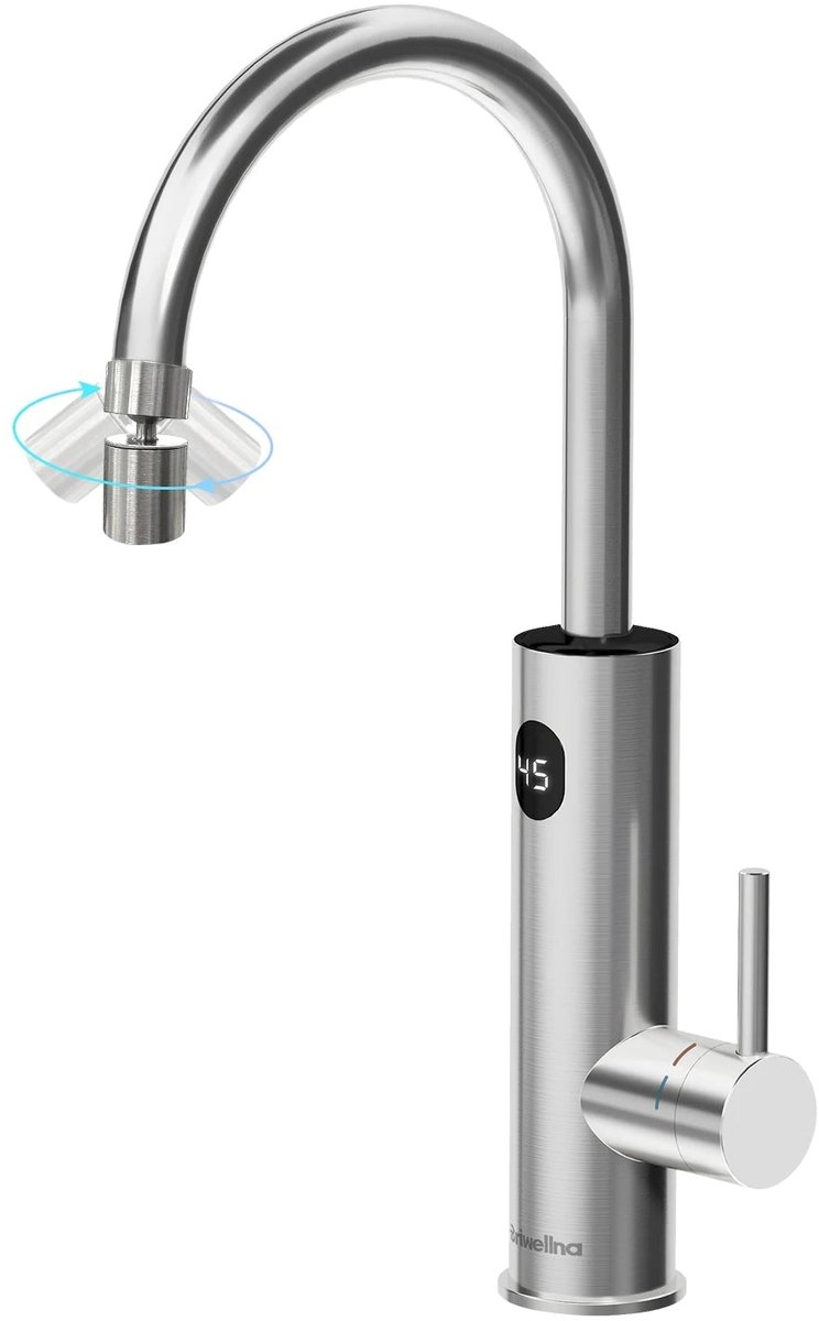 Kraan - Keukenkraan - Elektrische Instant Waterverhitter Kraan - Thermostaatkraan - 220V - RVS Verwarmde Kraan met Universele Adapter - Geborsteld Zilver