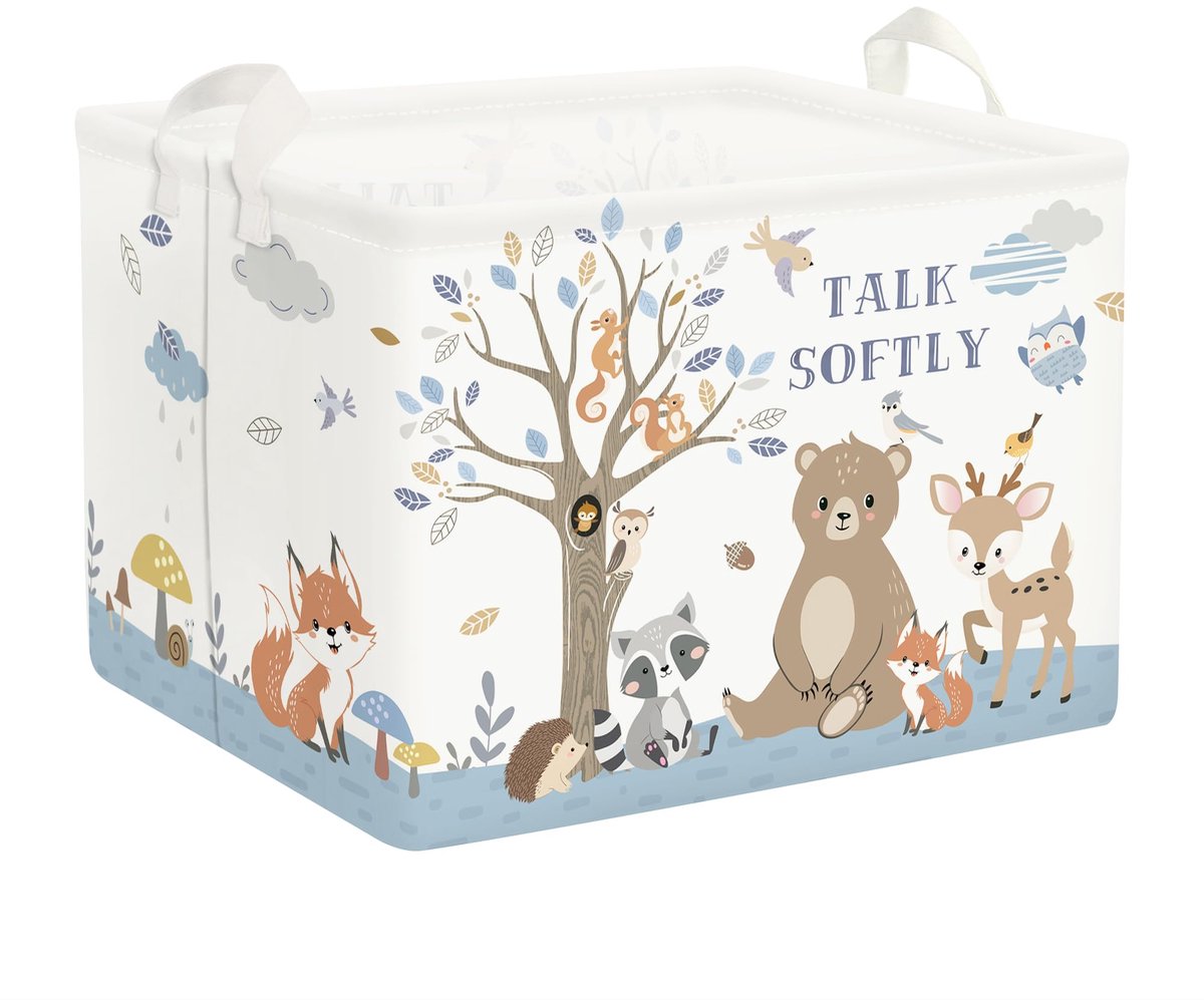 Unyqoos® Opvouwbare Kinderwasmand met Bosdierenprint en Handige Opbergoplossingen voor Kinderen