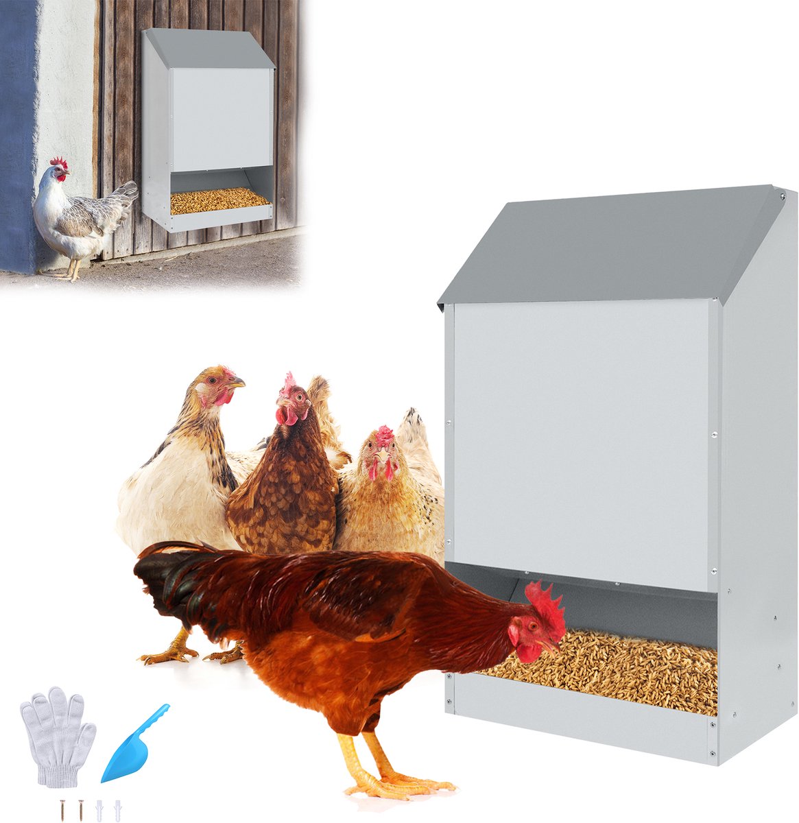 Automatische kippen- en pluimveevoederverschuiver (vleeskippen) - Kippenvoederautomaat - 23 kg - Automatische - €55,99