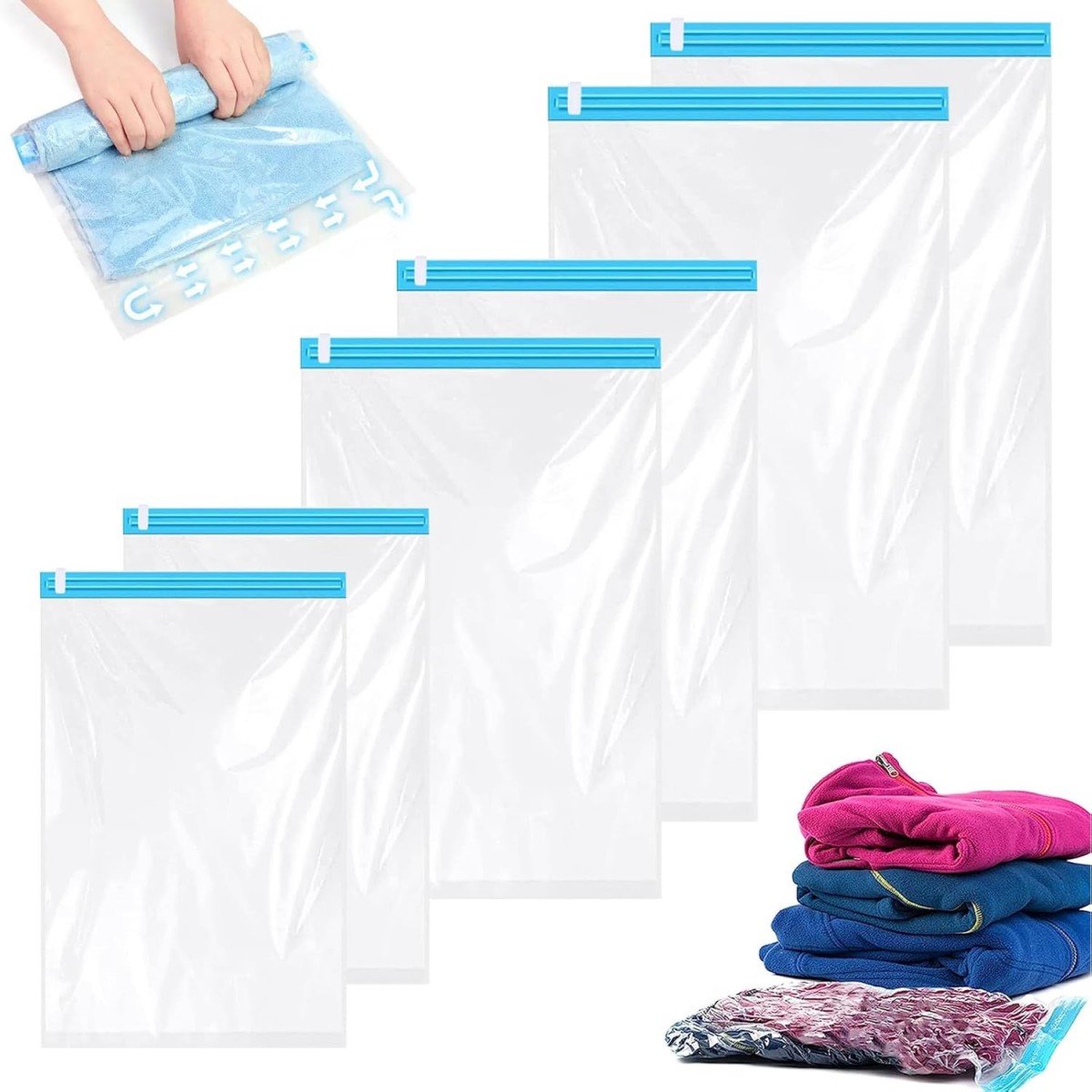 10-pack - Compressiezakken - Ruimtebesparende reistassen - Herbruikbare vacuümreistassen - Bespaar 75% opslagruimte - Oprollen en comprimeren - Draagbare luchtdichte opbergzakken voor reiskleding - Geen vacuümmachine of pomp nodig - 40x50cm